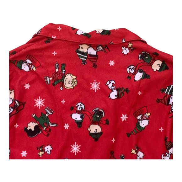 Peanuts Pajama Shirt Mens LG Snoopy Charlie Brown V-Neck Flannel Long Sleeves - Picture 8 of 12